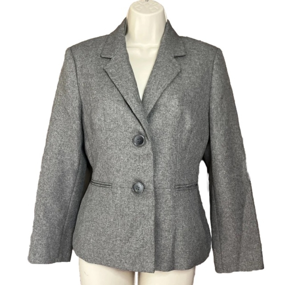 Le Suit 8P Herringbone Blazer Grey Long Sleeve Classic Career Staple Core Jacket